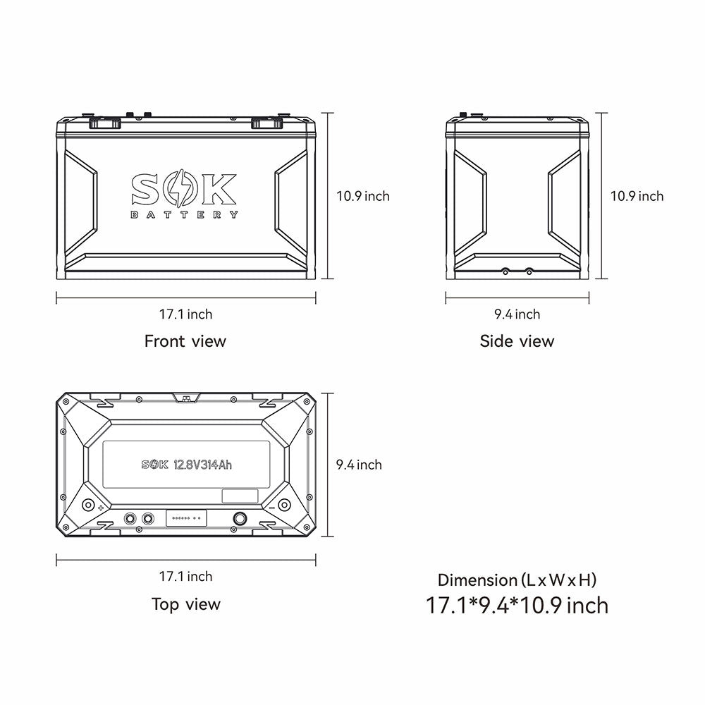 SOK SK12V314PH | 12V314Ah Battery,Built-in heater & Bluetooth,Victron CAN Comms