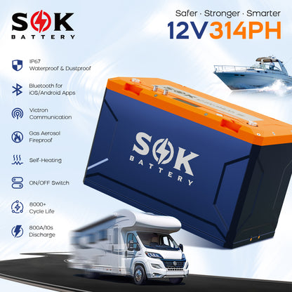 SOK SK12V314PH | 12V314Ah Battery,Built-in heater & Bluetooth,Victron CAN Comms