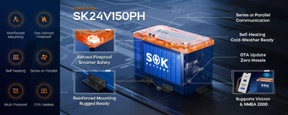 SOK SK24V150PH | 24V150Ah Battery,Built-in heater & Bluetooth,Victron CAN Comms