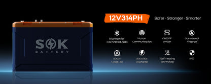 SOK SK12V314PH | 12V314Ah Battery,Built-in heater & Bluetooth,Victron CAN Comms